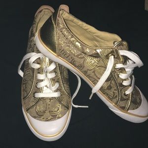 Coach khaki/brown/gold/white womens sneakers 7B